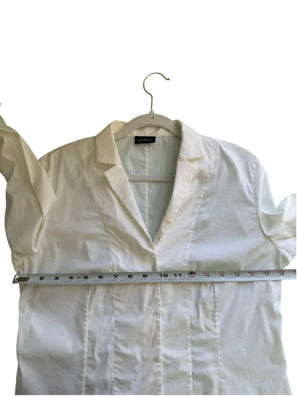 Akris Ivory Snap Front Stretch Cotton Blouse Shirt Size M Minimalist Business